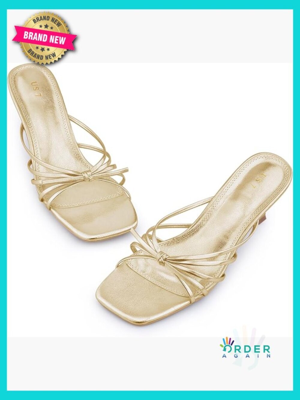 Square Toe Strappy Kitten Heel Slide Sandals Retro Low Heel Party